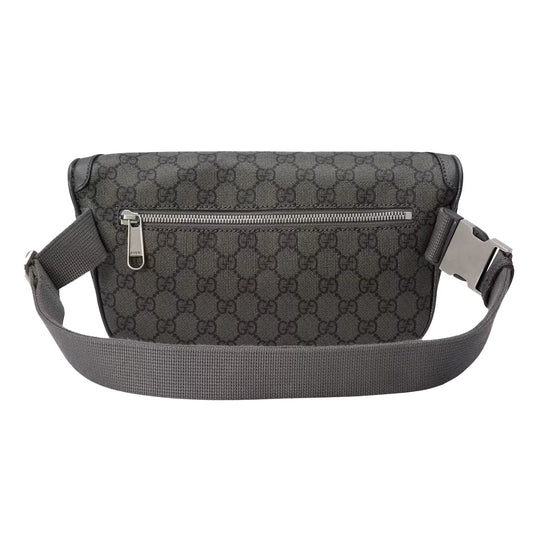 Gucci GG Monogram Medium Fanny Belt BagBagsGucciDPUS Designer Outlet733868-85768112000225GreyGucci GG Supreme black canvas belt bag back view with silver zipper pocket and adjustable web strap.