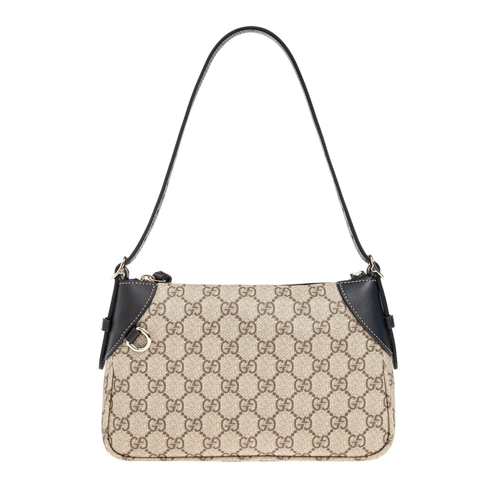 Gucci GG Monogram Shoulder BagBagsGucciDPUS Designer Outlet815218-97658137135656BlackGucci GG Supreme monogram canvas shoulder bag with black leather trim and single structured handle strap, front view