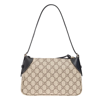 Gucci GG Monogram Shoulder BagBagsGucciDPUS Designer Outlet815218-97658137135656BlackGucci GG Supreme monogram canvas shoulder bag with black leather trim and single black shoulder strap, front view