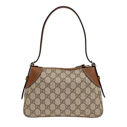 Gucci GG Monogram Shoulder BagBagsGucciDPUS Designer Outlet8152188137033543BrownGucci GG Supreme monogram canvas shoulder bag with brown leather trim and single structured handle strap, front view