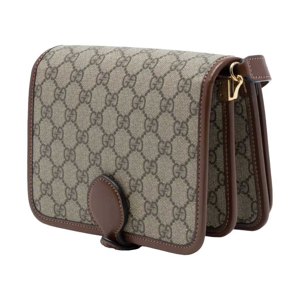 Gucci GG Supreme Monogram Crossbody Shoulder BagBagsGucciDPUS Designer Outlet671620-85638101485227BrownGucci GG Supreme canvas crossbody bag side view with brown leather trim, accordion compartments and gold-tone hardware.