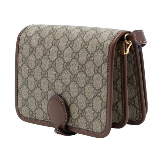 Gucci GG Supreme Monogram Crossbody Shoulder BagBagsGucciDPUS Designer Outlet671620-85638101485227BrownGucci GG Supreme canvas crossbody bag side view with brown leather trim, accordion compartments and gold-tone hardware.