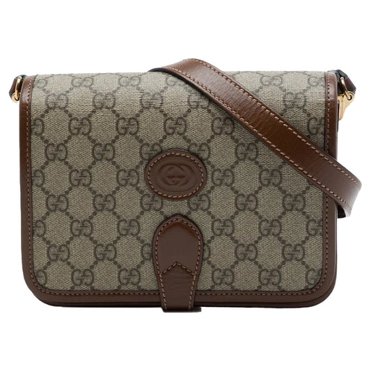 Gucci GG Supreme Monogram Crossbody Shoulder BagBagsGucciDPUS Designer Outlet671620-85638101485227BrownGucci GG Supreme monogram canvas crossbody shoulder bag with brown leather trim and interlocking GG logo detail, front view