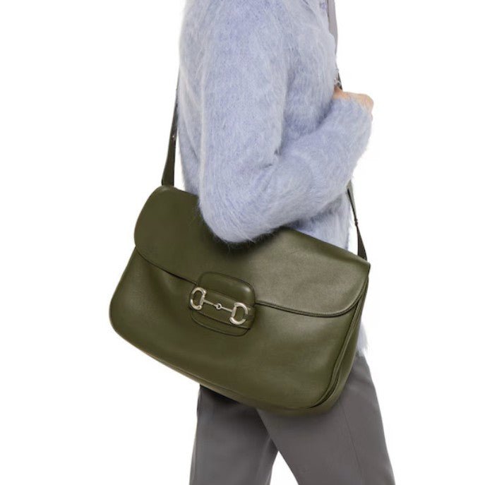 Gucci Horsebit 1955 Aura Large BagBagsGucciDPUS Designer Outlet20300146638Dark Green LeatherGucci Horsebit 1955 Aura Large Bag