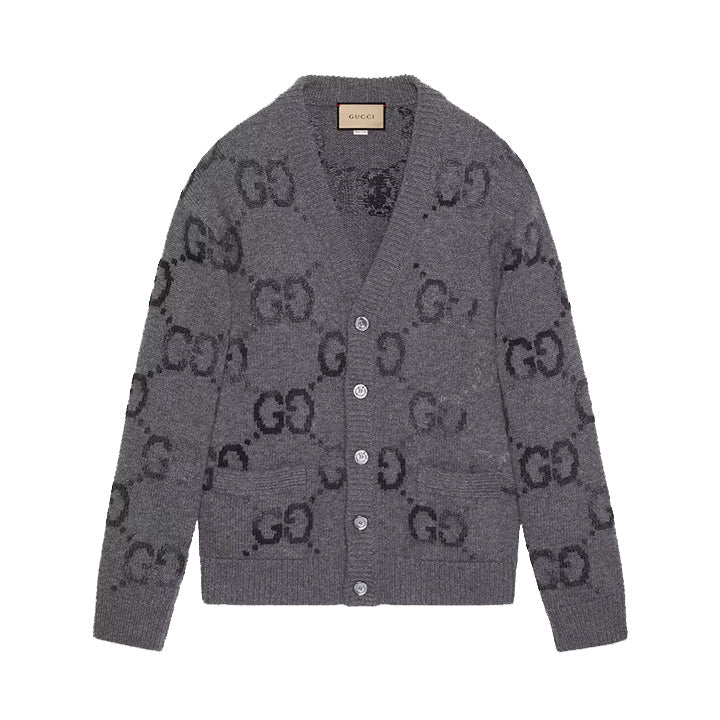 Gucci Jumbo GG Knit Cardigan in GreyKnitwearGucciDPUS Designer Outlet8131481625SGucci Jumbo GG Knit Cardigan in Grey