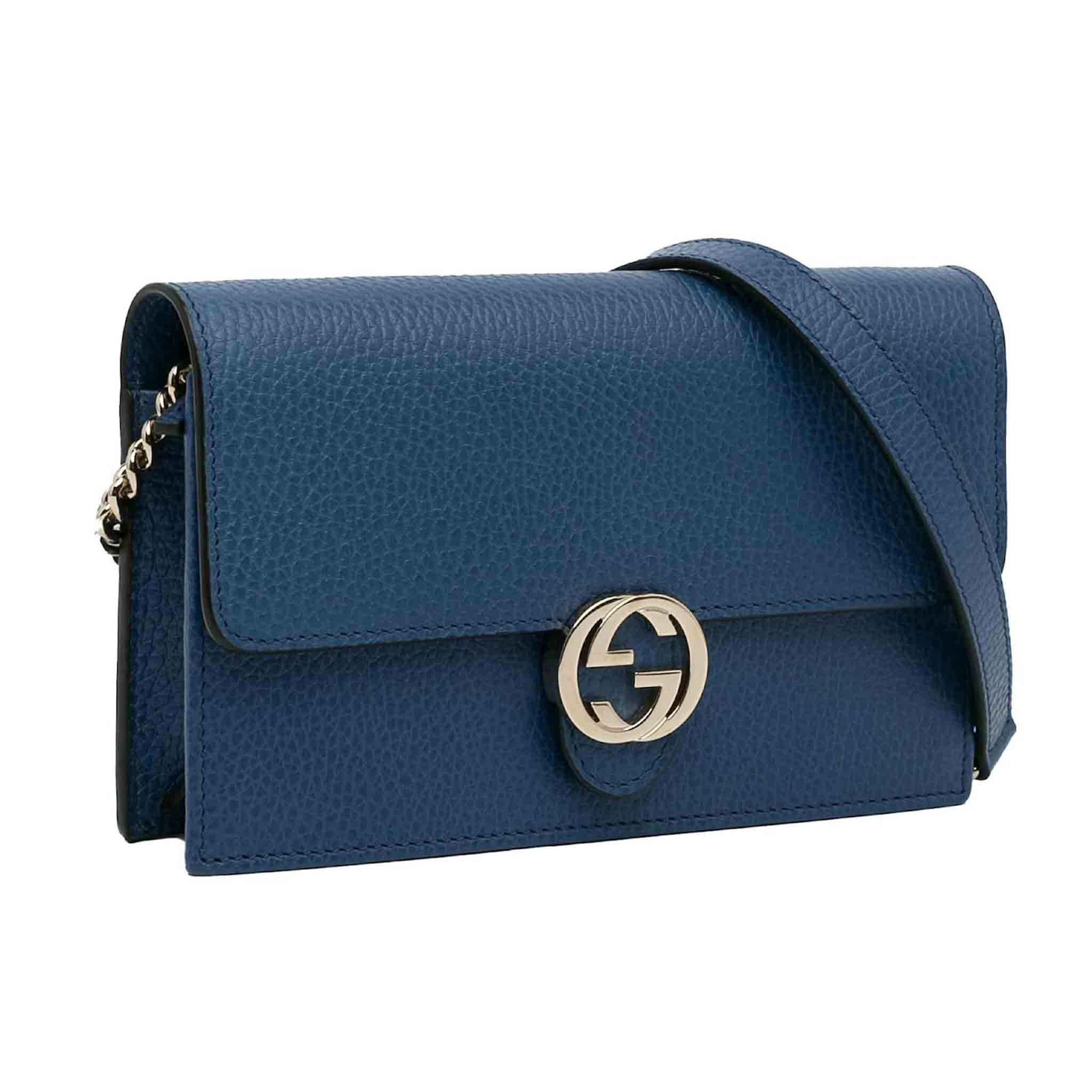 Gucci Logo Interlocking Calf Leather Small Bag in BlueHandbagsGucciDPUSGucci Logo Interlocking Calf Leather Small Bag in Blue