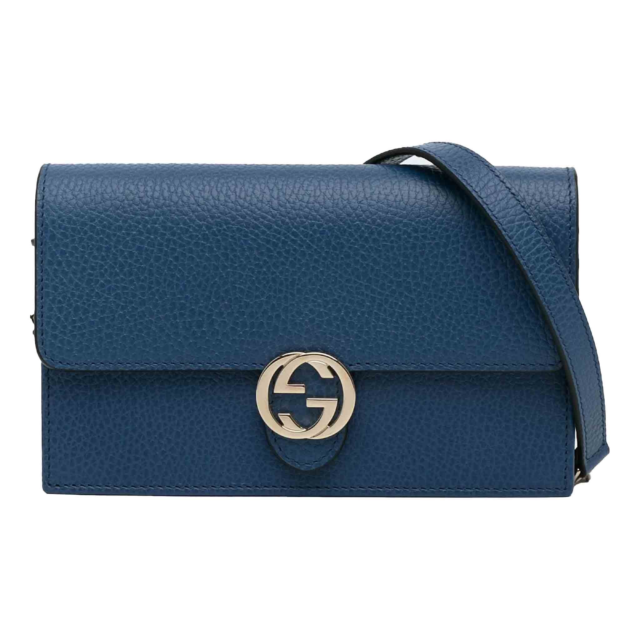 Gucci Logo Interlocking Calf Leather Small Bag in BlueHandbagsGucciDPUSGucci Logo Interlocking Calf Leather Small Bag in Blue