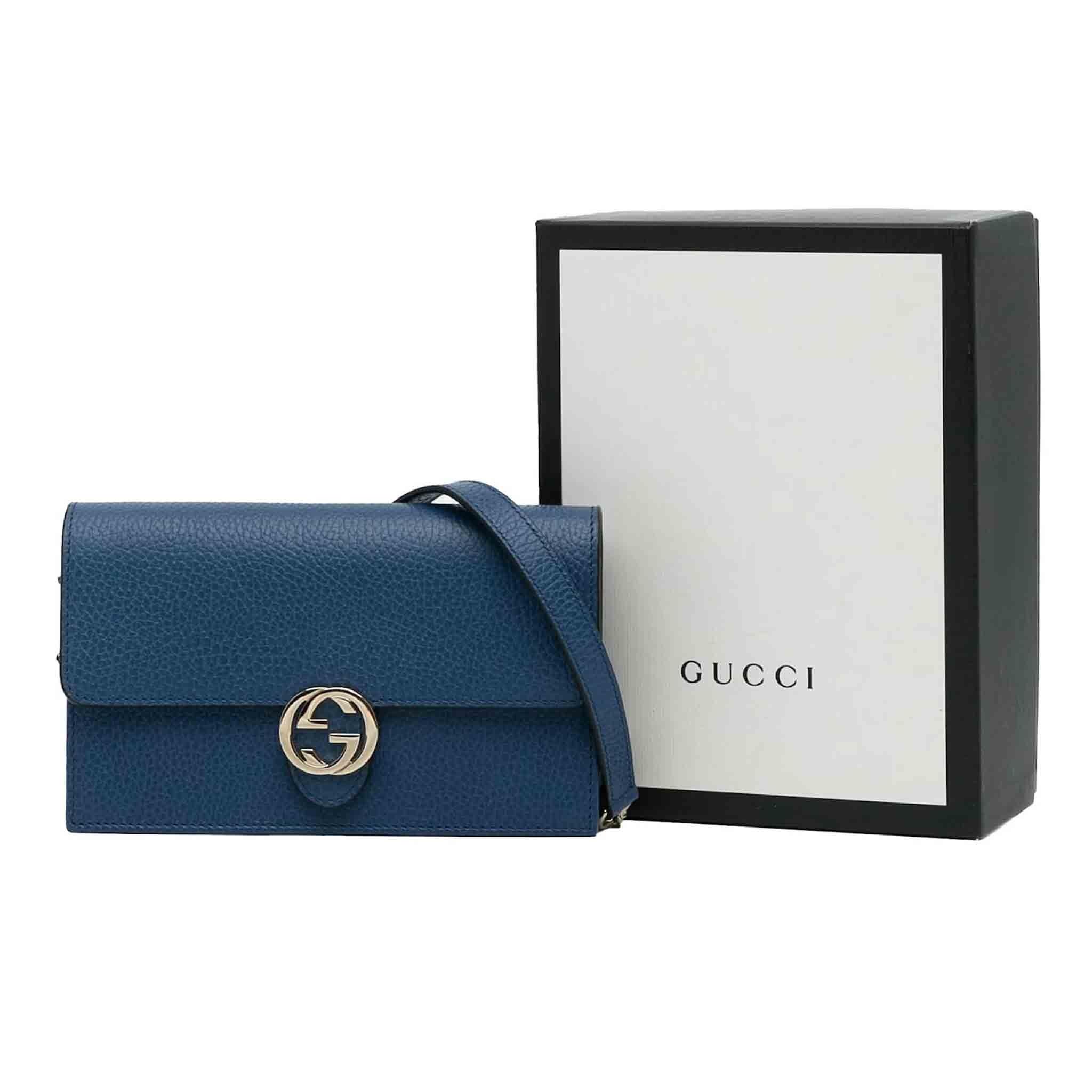 Gucci Logo Interlocking Calf Leather Small Bag in BlueHandbagsGucciDPUSGucci Logo Interlocking Calf Leather Small Bag in Blue