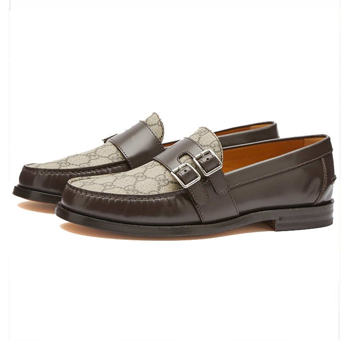 Gucci Mellenial Double Buckle GG Supreme Loafer in CocoaShoesGucciDPUS Designer Outlet813271976540Gucci Mellenial Double Buckle GG Supreme Loafer in Cocoa