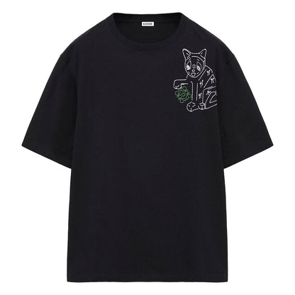 [Loewe] X Louis Wain Embroidered Lucky Cat Loose Fit T-ShirtT-ShirtsLoeweDPUS Designer Outlet0011398513BlackXS[Loewe] X Louis Wain Embroidered Lucky Cat Loose Fit T-Shirt