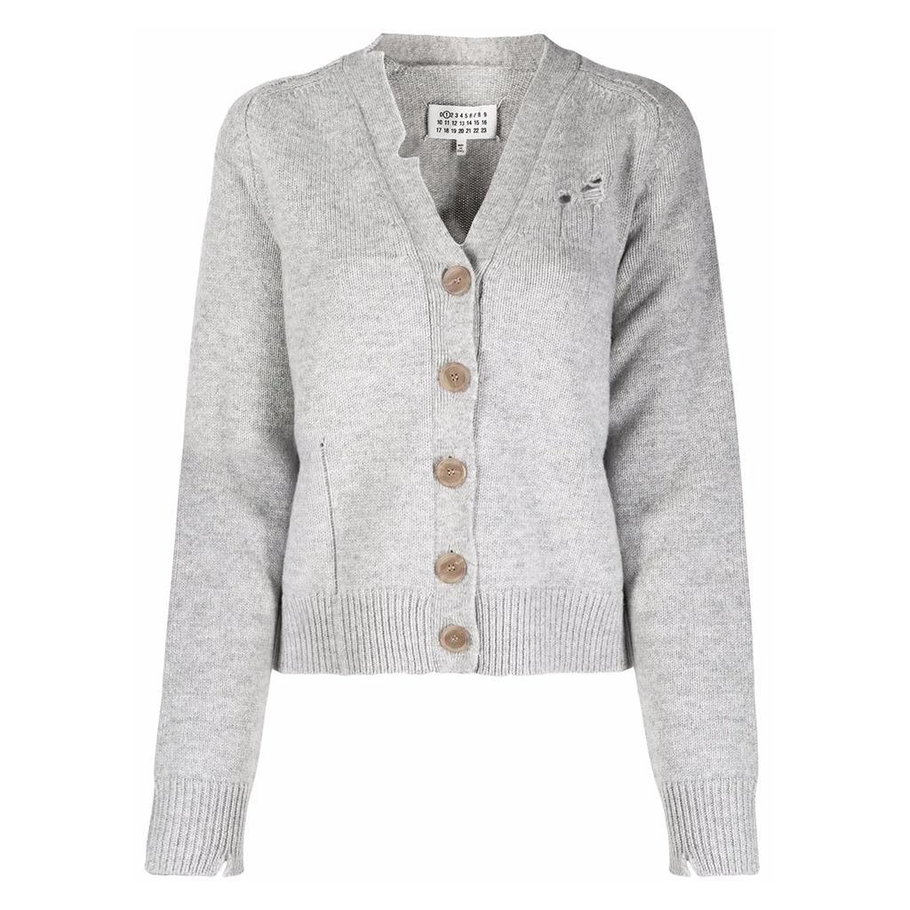 Maison Margiela Back Knotch Detail Distressed CardiganKnitwearMaison MargielaDPUS Designer Outlet8058260954290GraySMaison Margiela Back Knotch Detail Distressed Cardigan