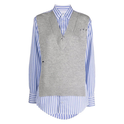 Maison Margiela Distressed Knitted Vest Layered Stripe ShirtKnitwearMaison MargielaDPUS Designer OutletS51DL0382-S54191-492F-408058260867439White/BlueIT40Maison Margiela Distressed Knitted Vest Layered Stripe Shirt