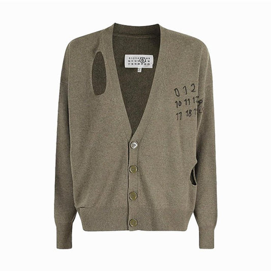 Maison Margiela MM6 Signature Numbers Motif V - Neck Cardigan KhakiCardiganMaison MargielaDPUS Designer Outlet8059039217578KhakiMMaison Margiela MM6 Signature Numbers Motif V - Neck Cardigan Khaki