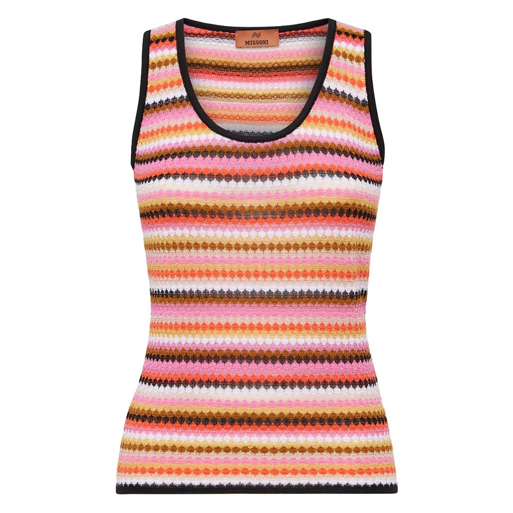 Missoni Crochet Knit Striped Tank TopT-ShirtMissoniDPUS Designer OutletDS24WK0L-BK039X-SM9GI-448053147157276RoseIT44Missoni Crochet Knit Striped Tank Top