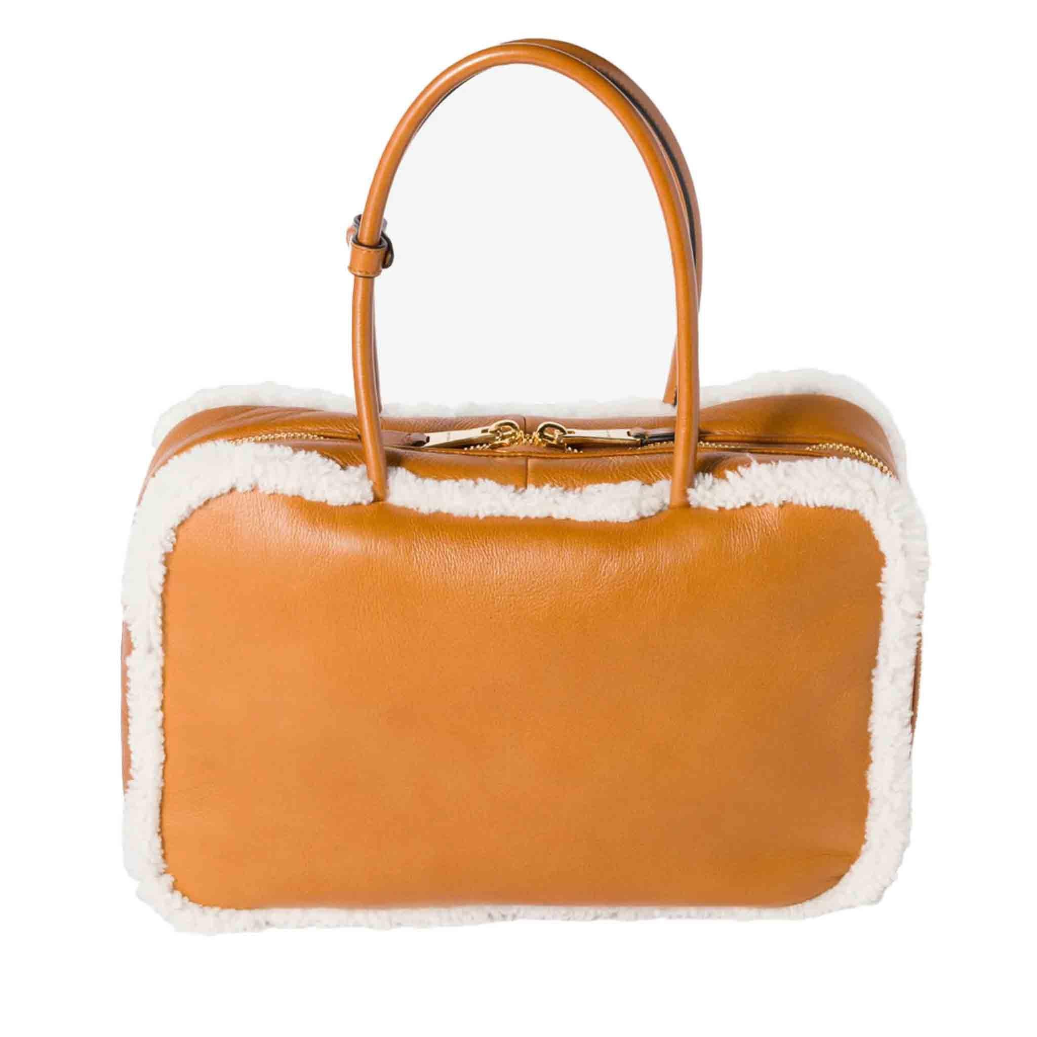 Miu Miu Beau Sheepskin Leather Large Bag in Tan