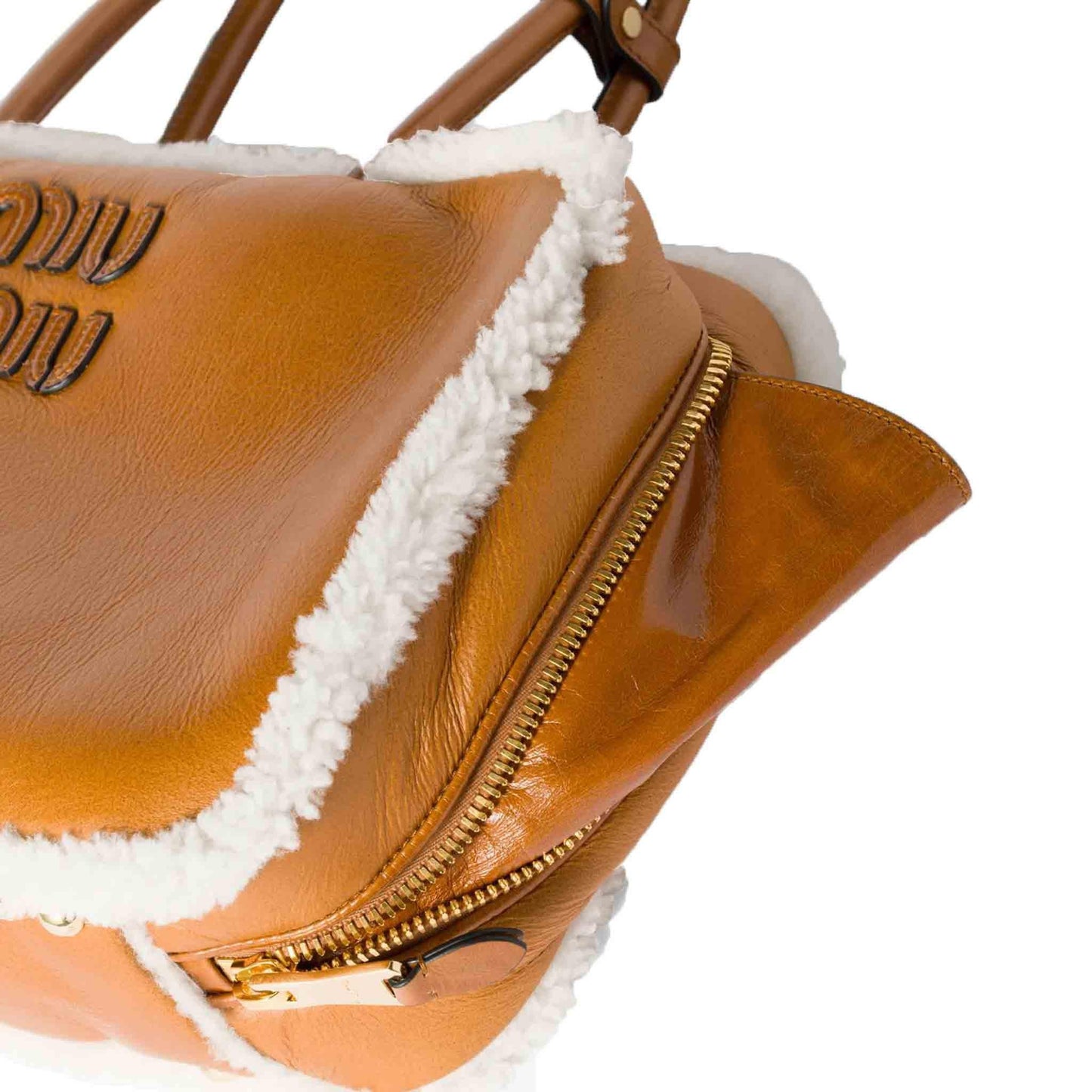 Miu Miu Beau Sheepskin Leather Large Bag in Tan