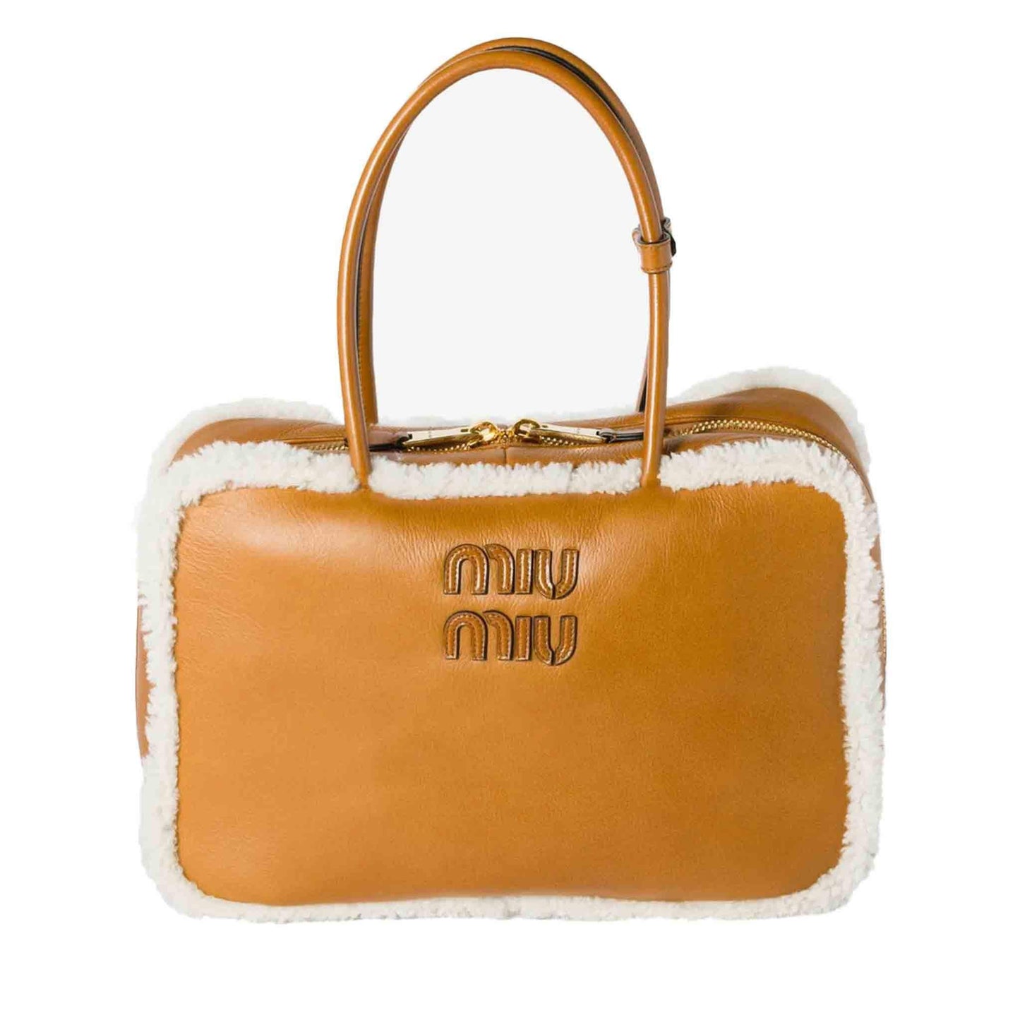 Miu Miu Beau Sheepskin Leather Large Bag in Tan