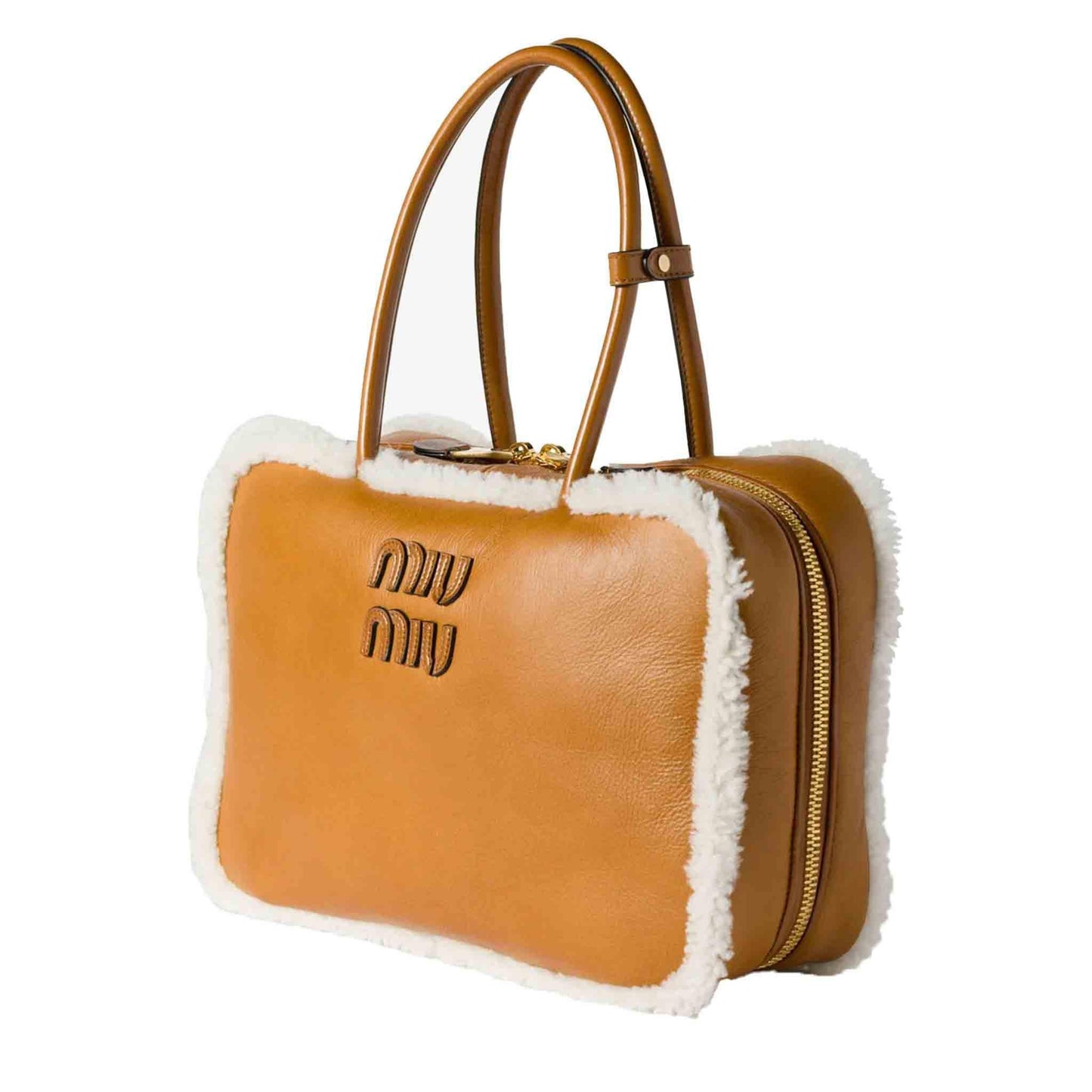 Miu Miu Beau Sheepskin Leather Large Bag in Tan