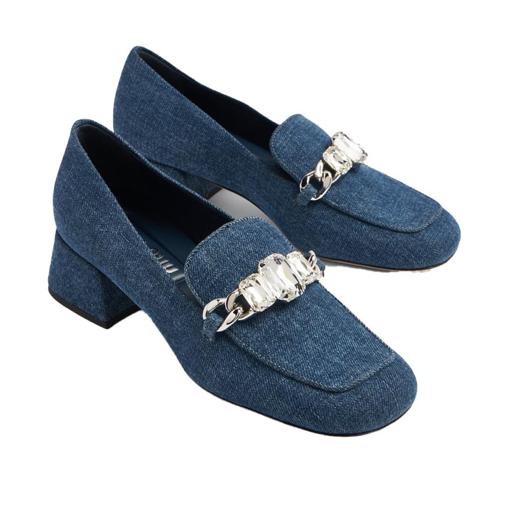 Miu Miu Cystal Embellished Denim Mule