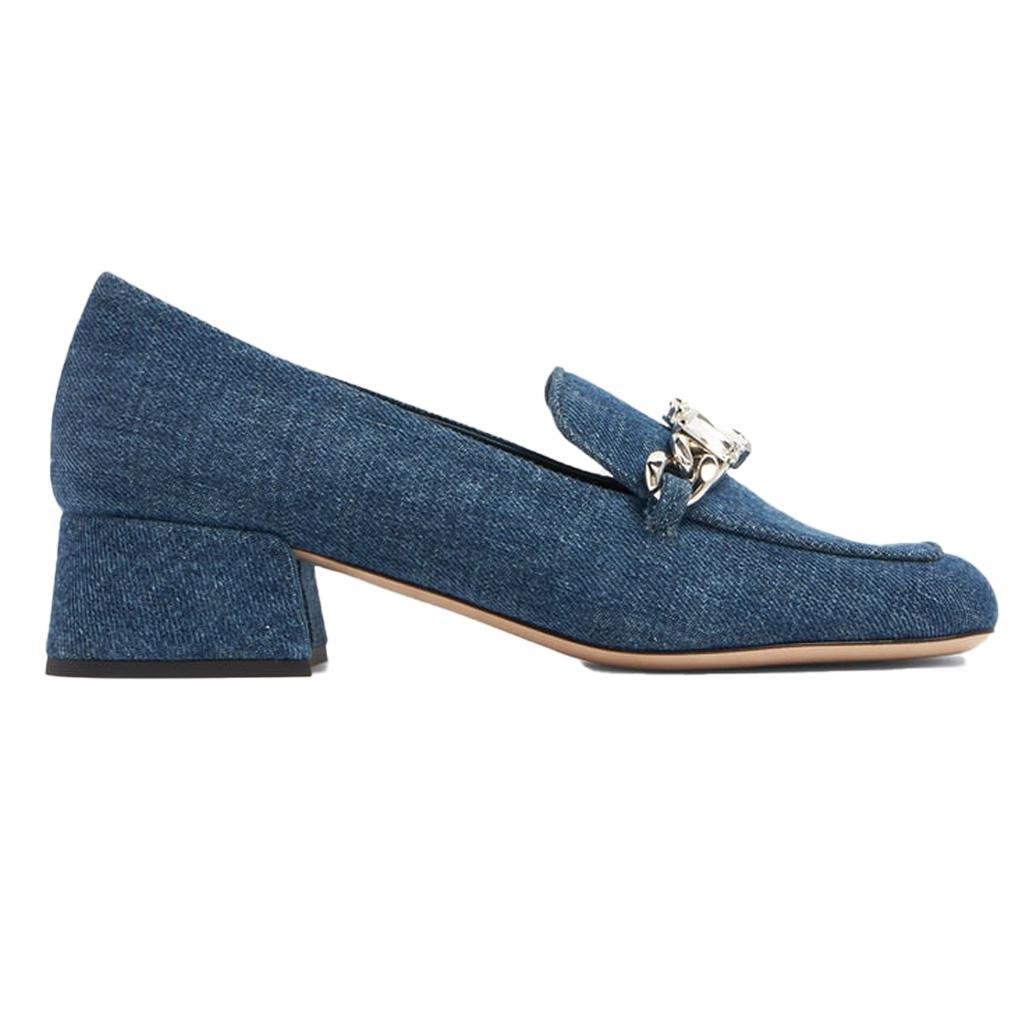 Miu Miu Cystal Embellished Denim Mule