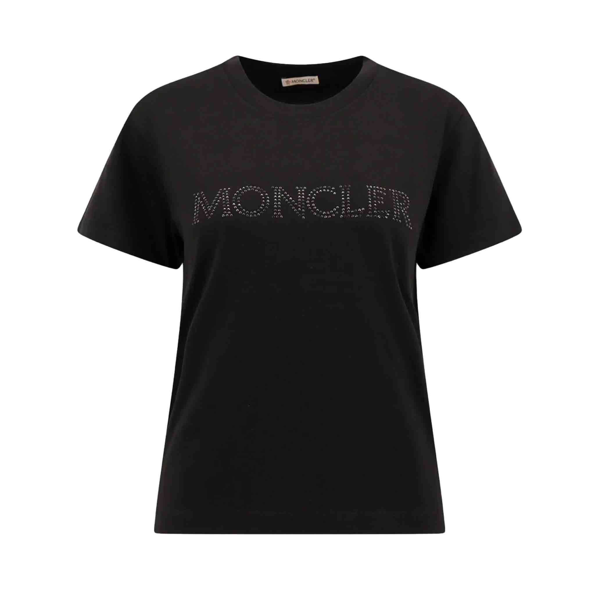 Moncler Ladies Crystal - Embellished Logo in BlackT-ShirtsMonclerDPUS8053875797362XSMoncler Ladies Crystal - Embellished Logo in Black