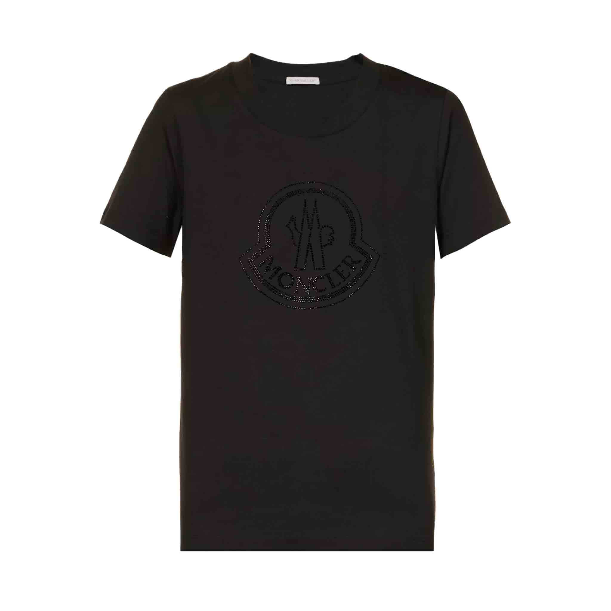 Moncler Ladies Crystal - Embellished Logo in BlackT-ShirtsMonclerDPUS8053875802387XSMoncler Ladies Crystal - Embellished Logo in Black