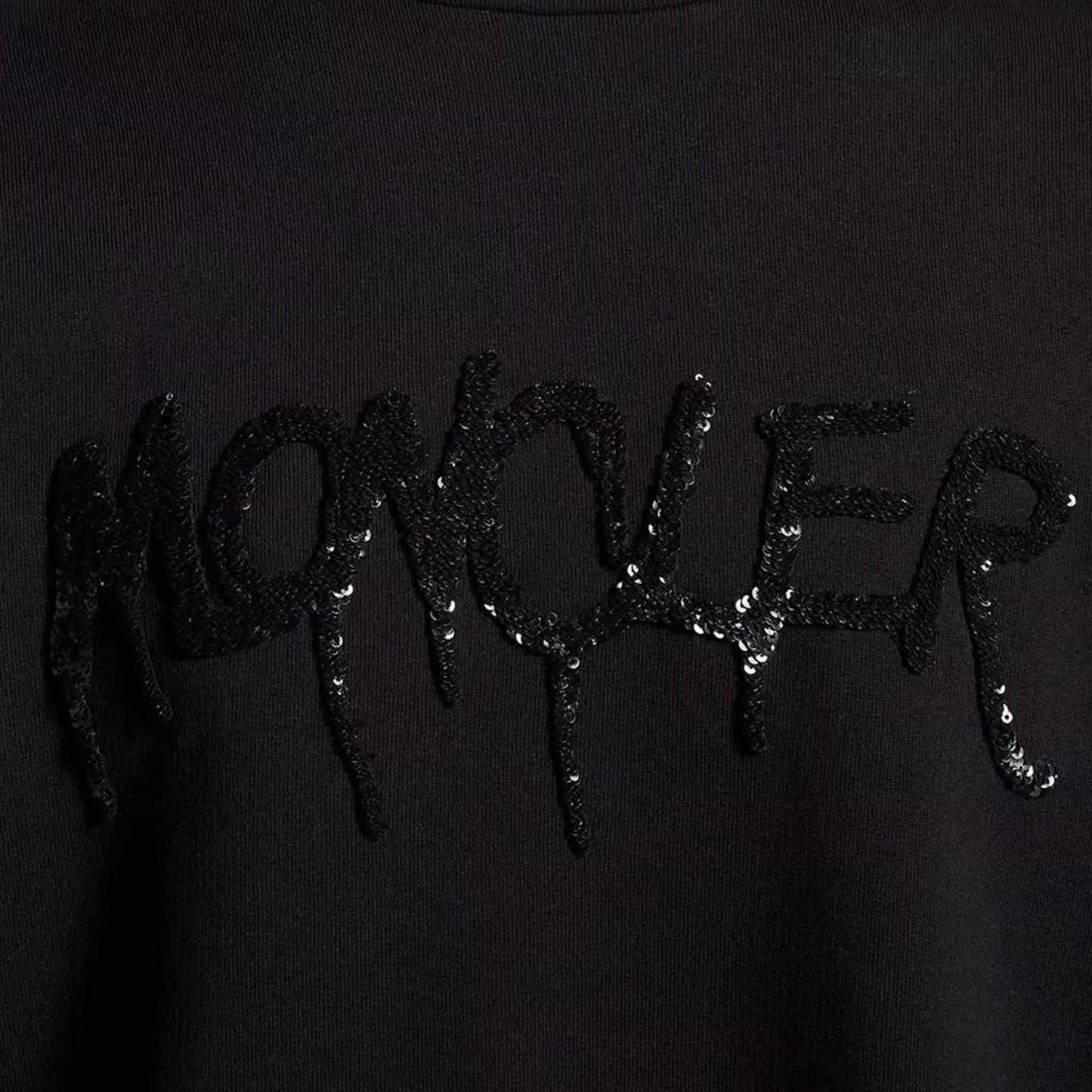 Moncler Sequin Logo Crewneck Sweatshirt in BlackMonclerDPUS Designer Outlet203001214578053875878764SMoncler Sequin Logo Crewneck Sweatshirt in Black