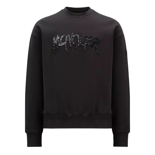 Moncler Sequin Logo Crewneck Sweatshirt in BlackMonclerDPUS Designer Outlet203001214578053875878764SMoncler Sequin Logo Crewneck Sweatshirt in Black