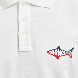 Moncler Shark Patch Cotton Piquet Polo in WhiteT-ShirtsMonclerDPUS Designer OutletSMoncler Shark Patch Cotton Piquet Polo in White