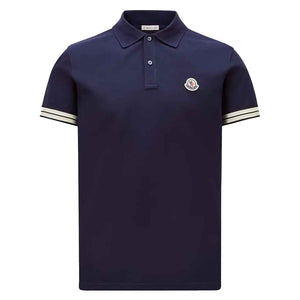 Moncler Striped Trim Cotton Piquet Polo in NavyT-ShirtsMonclerDPUS Designer OutletSMoncler Striped Trim Cotton Piquet Polo in Navy