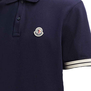 Moncler Striped Trim Cotton Piquet Polo in NavyT-ShirtsMonclerDPUS Designer OutletSMoncler Striped Trim Cotton Piquet Polo in Navy