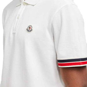 Moncler Striped Trim Cotton Piquet Polo in WhiteT-ShirtsMonclerDPUS Designer OutletSMoncler Striped Trim Cotton Piquet Polo in White