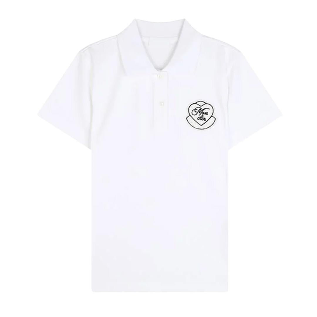 Moncler Women's Heart Logo Patch Polo in WhitePolosMonclerDPUS Designer Outlet8053813059996XSMoncler Women's Heart Logo Patch Polo in White