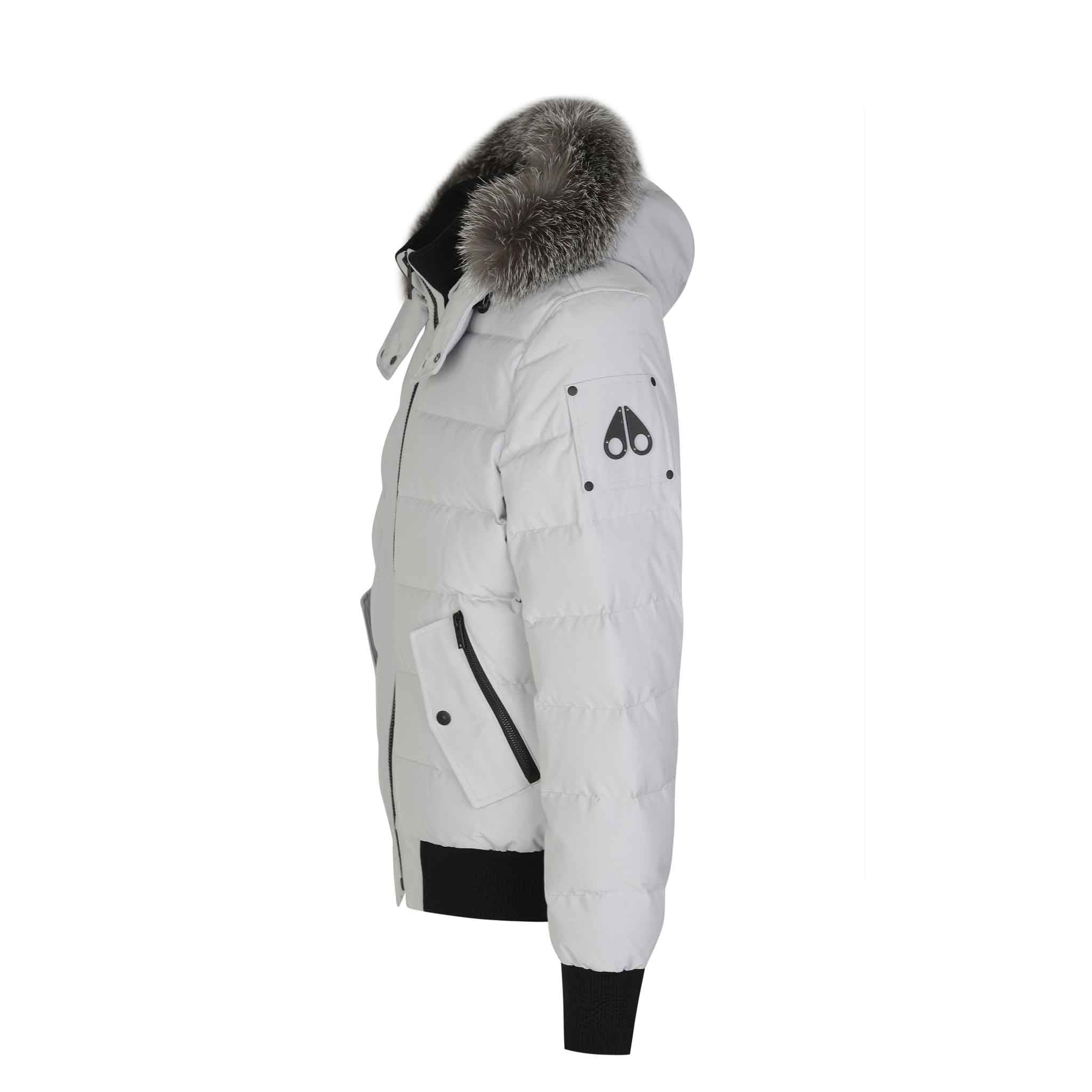 Moose Knuckles Womens Ladriere Bomber in Grey Birch Frost Fur DPUS Designer Outlet