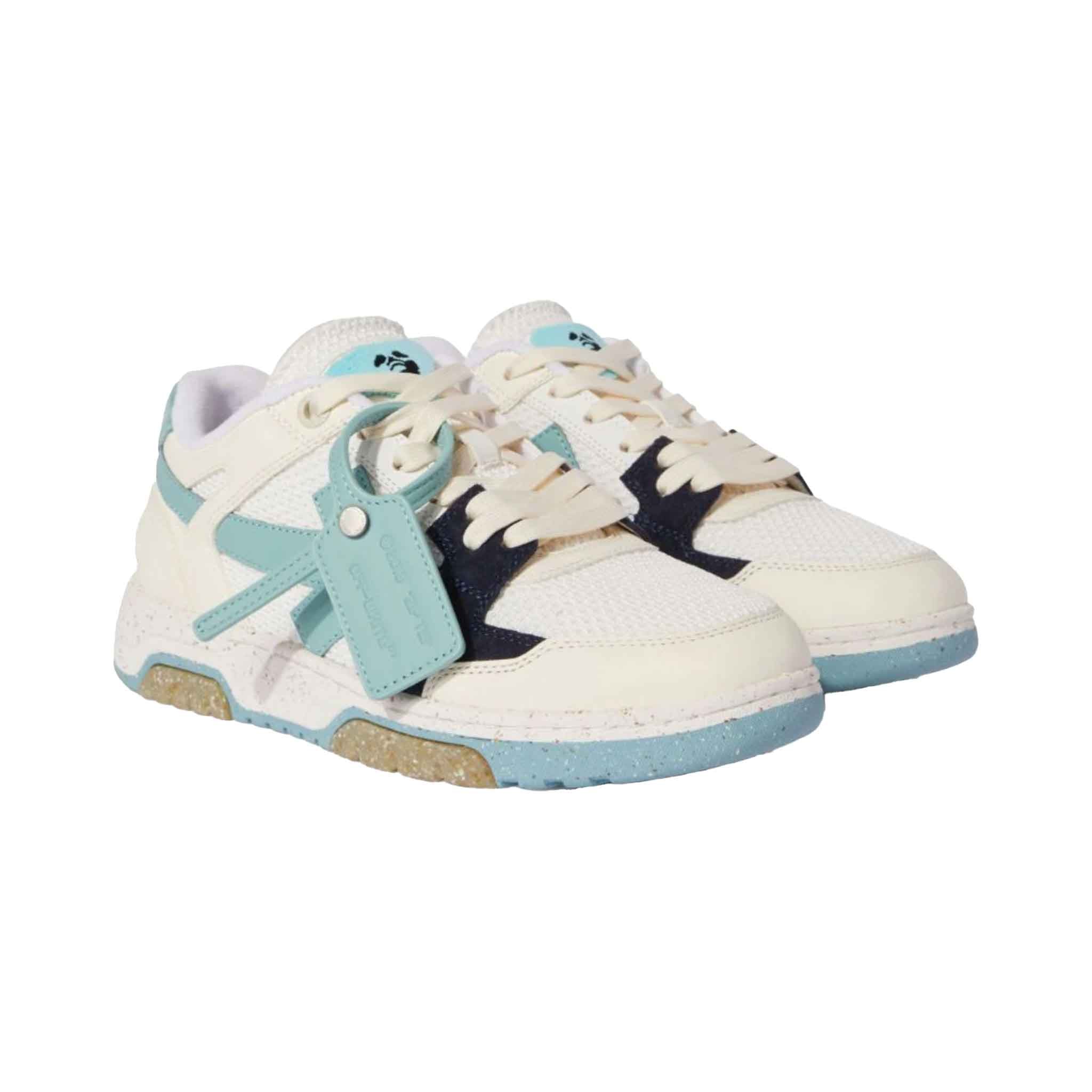 OFF - WHITE Slim Out Of Office Sneaker Leather and Mesh in White/BlueSneakersOff - WhiteDPUS40OFF - WHITE Slim Out Of Office Sneaker Leather and Mesh in White/Blue