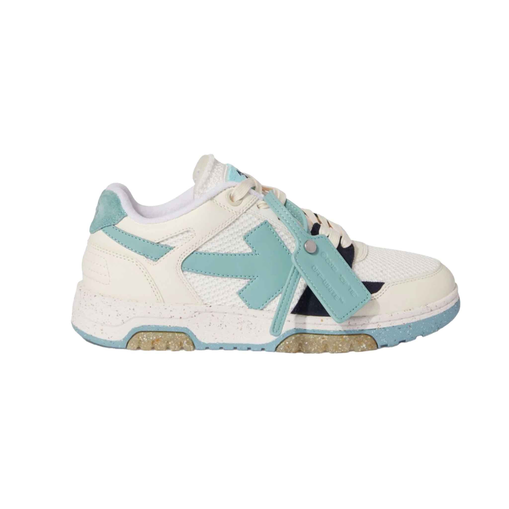 OFF - WHITE Slim Out Of Office Sneaker Leather and Mesh in White/BlueSneakersOff - WhiteDPUS40OFF - WHITE Slim Out Of Office Sneaker Leather and Mesh in White/Blue