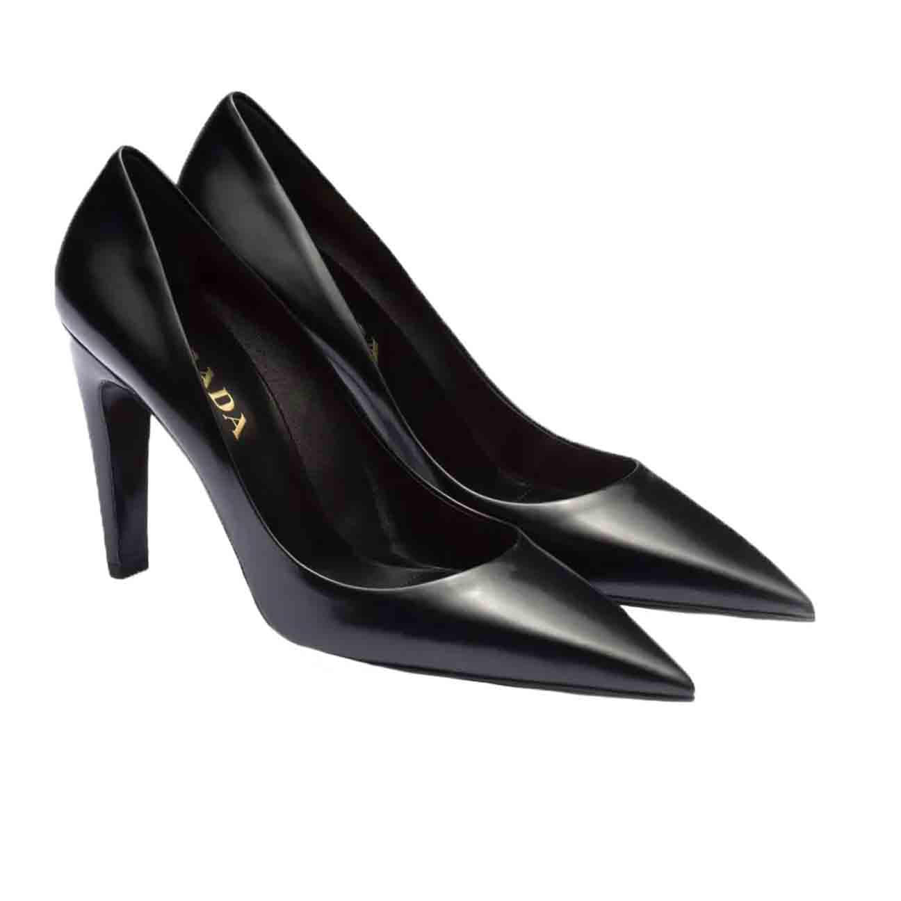 Prada Leather Court Heel in Black