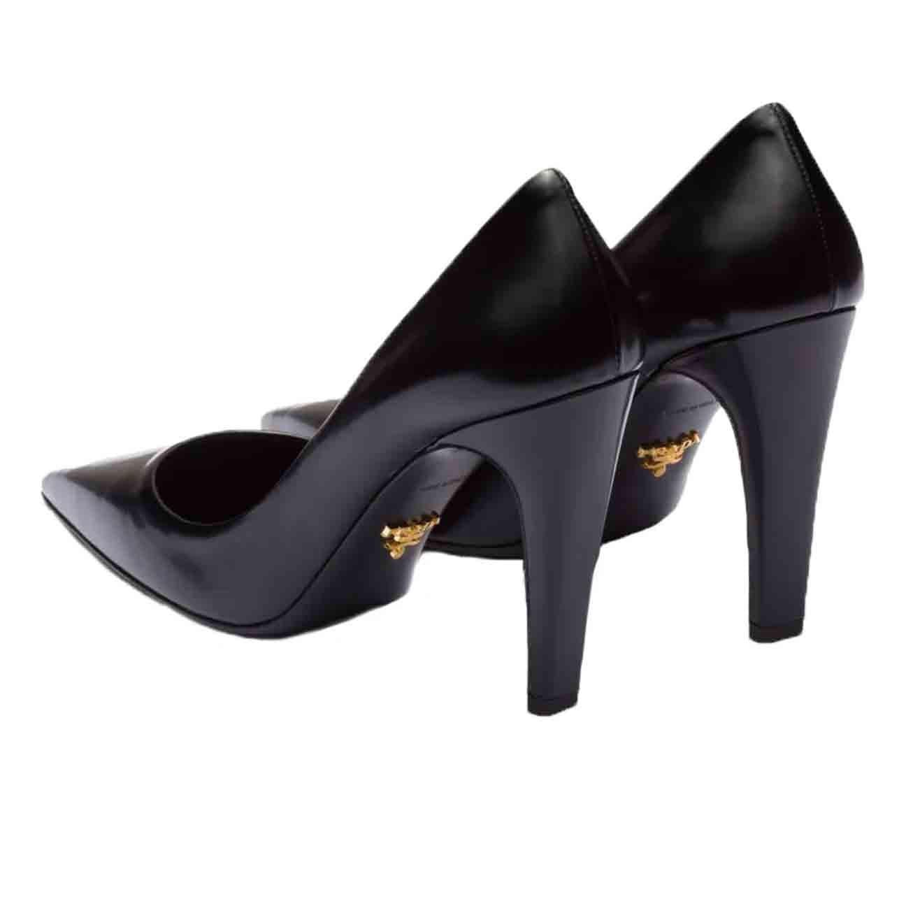 Prada Leather Court Heel in Black