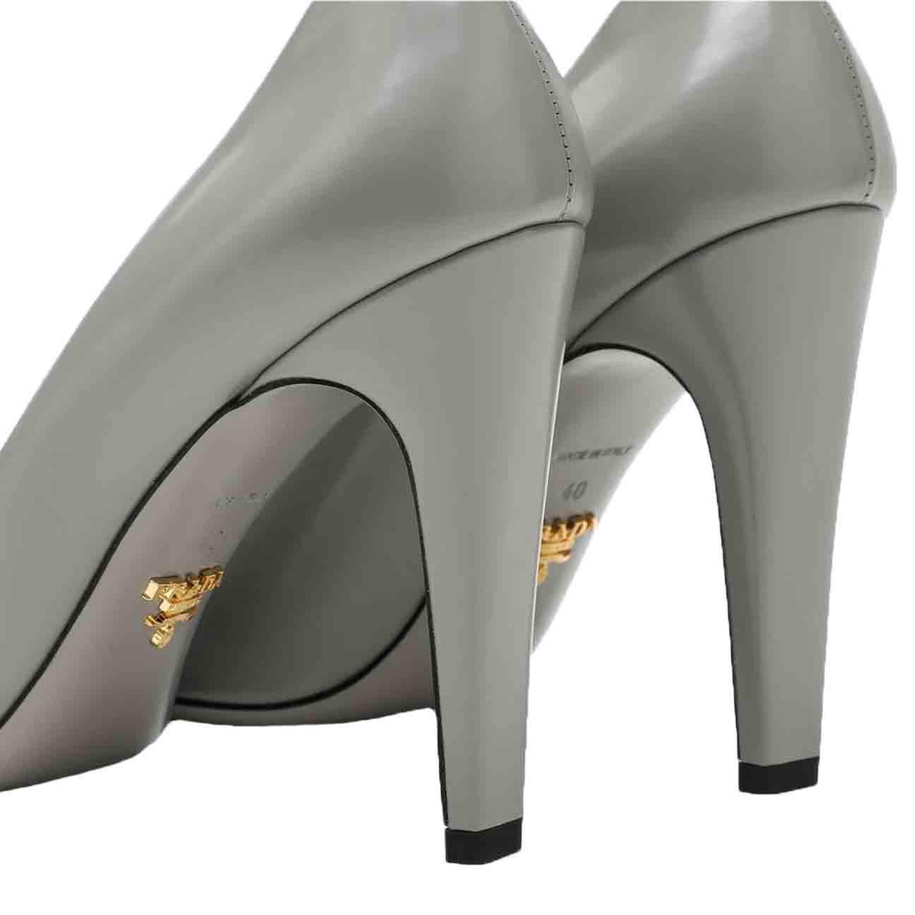 Prada Leather Court Heel in Grey
