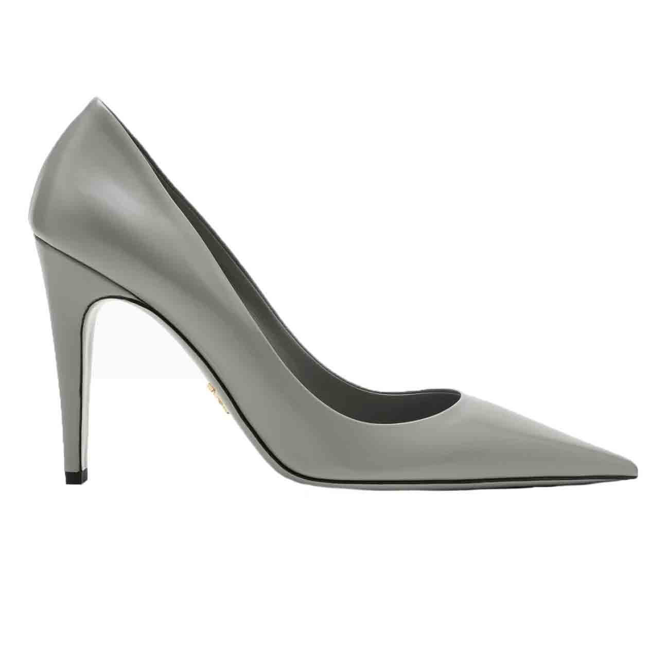 Prada Leather Court Heel in Grey
