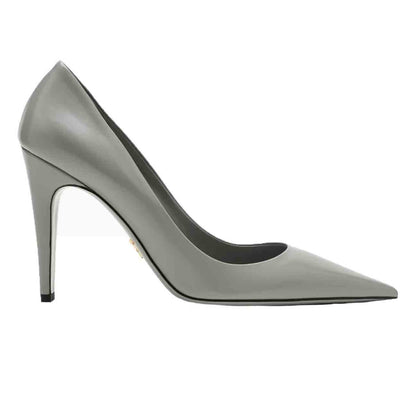 Prada Leather Court Heel in Grey