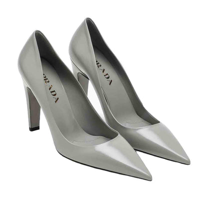 Prada Leather Court Heel in Grey