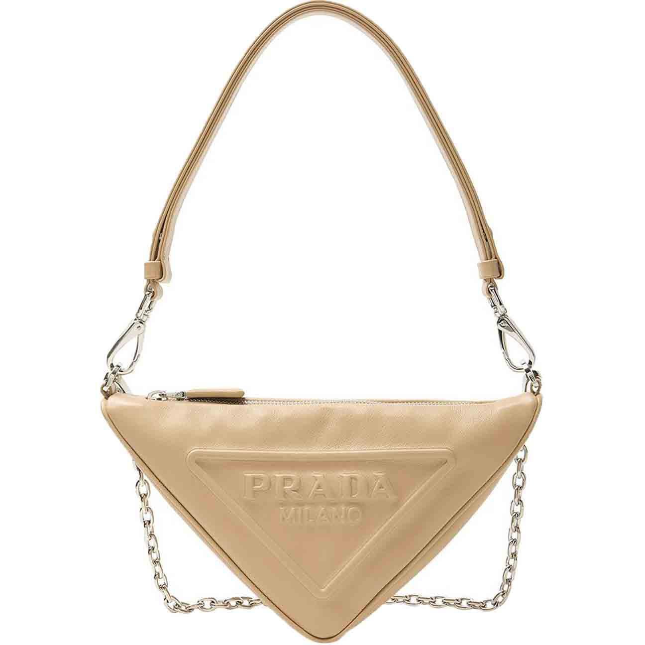Prada Leather Triangle Shoulder Bag in Beige