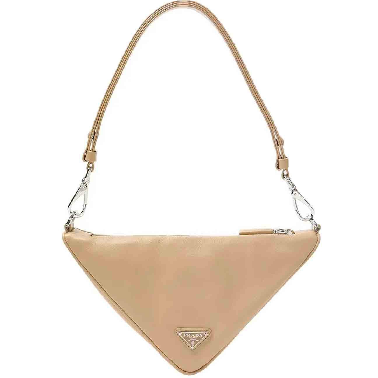 Prada Leather Triangle Shoulder Bag in Beige