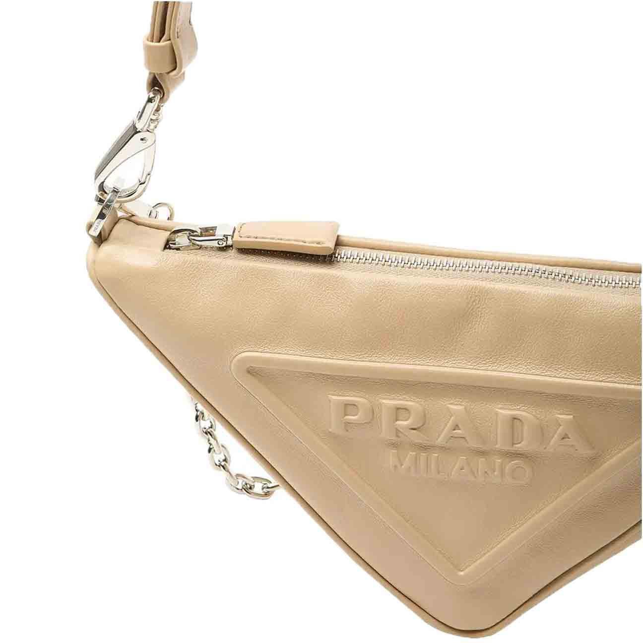 Prada Leather Triangle Shoulder Bag in Beige