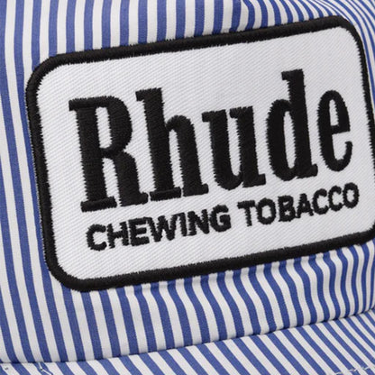 [Rhude] Blue Striped Tobacco Trucker in Blue/WhiteCaps & HatsRhudeDPUS Designer Outlet8059554380344One size[Rhude] Blue Striped Tobacco Trucker in Blue/White