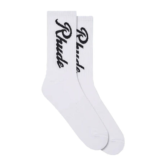 Rhude Destinado Script SockAccessoriesRhudeDPUS Designer Outlet8058898425834WhiteUNIRhude Destinado Script Sock