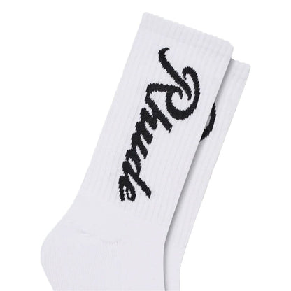 Rhude Destinado Script SockAccessoriesRhudeDPUS Designer Outlet8058898425834WhiteUNIRhude Destinado Script Sock