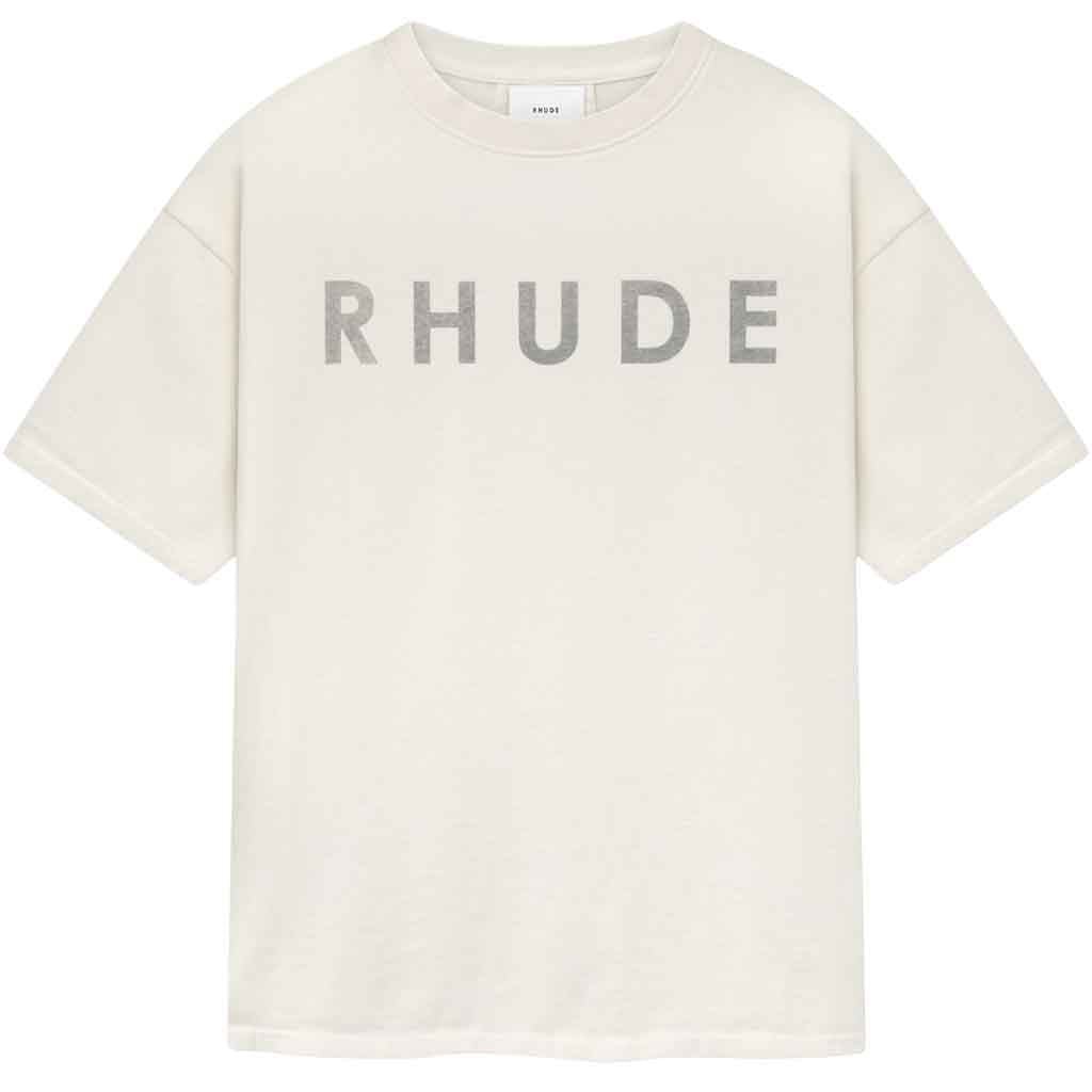 Rhude Distressed Logo T-Shirt in Vintage White