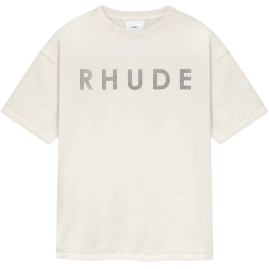 Rhude Distressed Logo T-Shirt in Vintage White